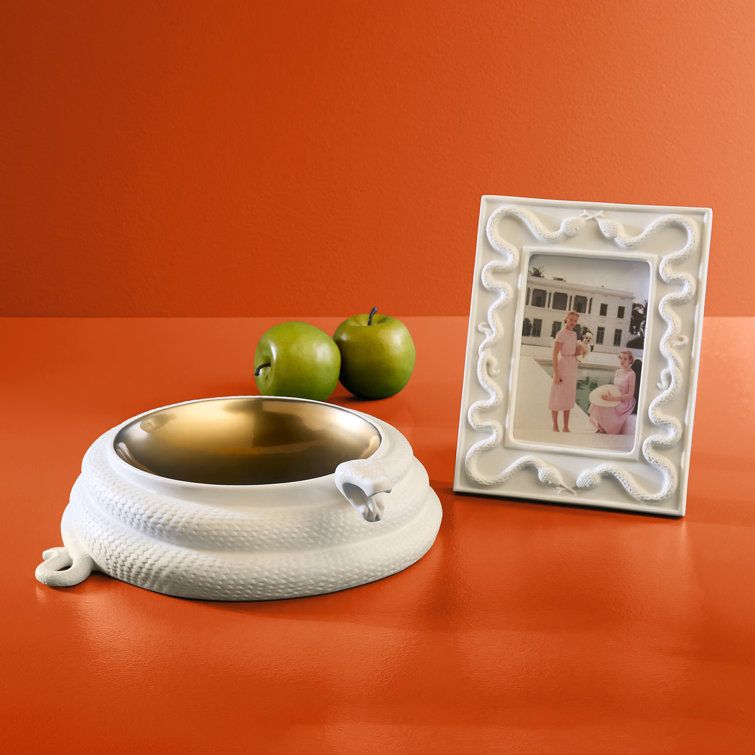Handcrafted White and Gold Porcelain Serpent Decorative Bowl