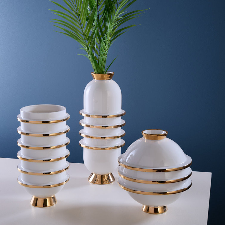 Round White and Gold Porcelain Table Vase