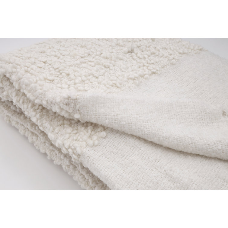 White Wool and Polyfill Fringe Throw Blanket
