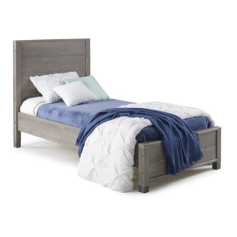 Driftwood Gray Solid Pine Twin Platform Bed with Wood Headboard