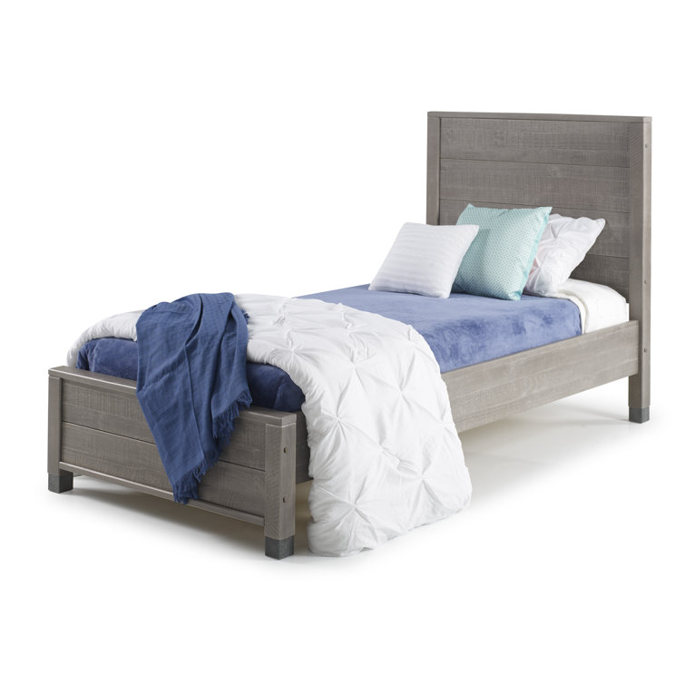 Driftwood Gray Solid Pine Twin Platform Bed with Wood Headboard