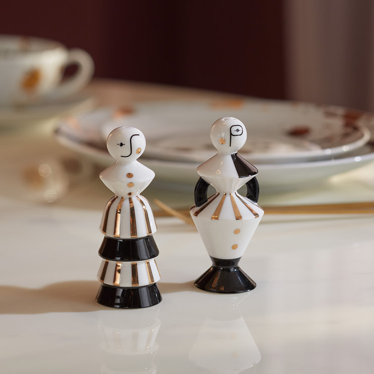 Vienna Black and White Porcelain Salt and Pepper Shaker Set