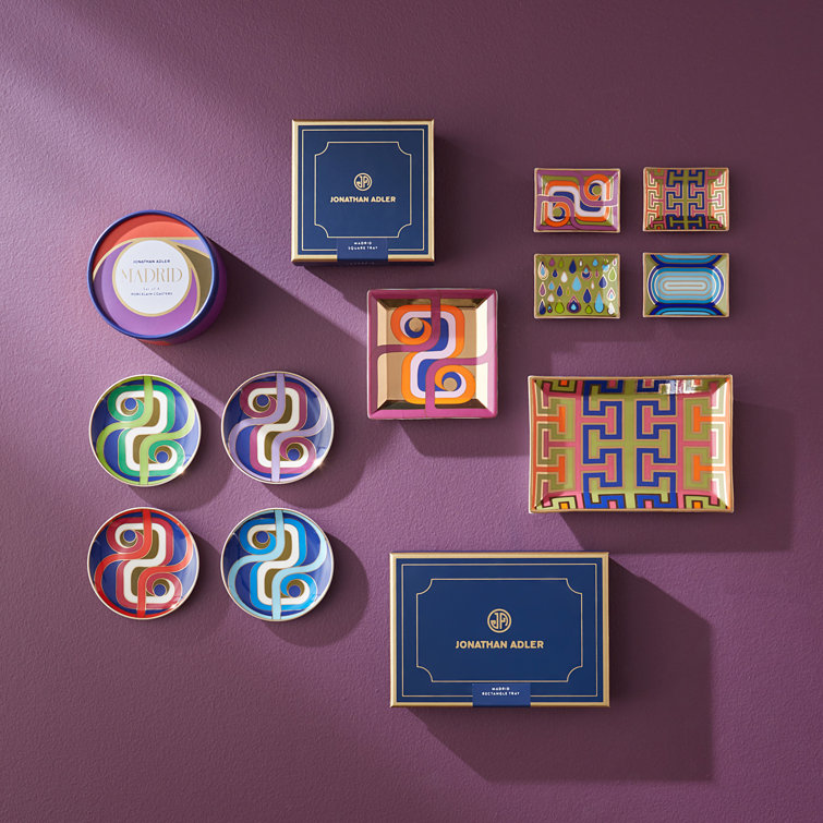 Madrid Multicolor Ceramic Round Coaster Set with Gold Accents