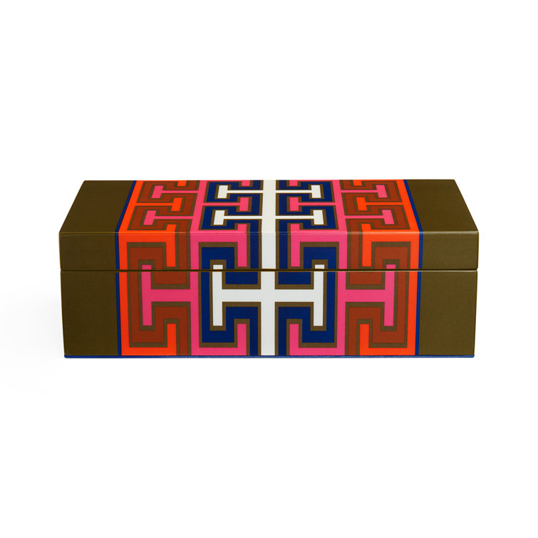 Small Multicolor Lacquer Decorative Box with Bold Pattern