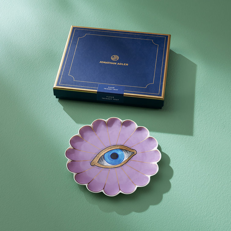 Lavender Ceramic Floral Trinket Tray with Gold Accents