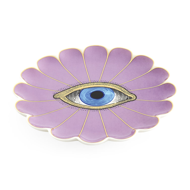 Lavender Ceramic Floral Trinket Tray with Gold Accents