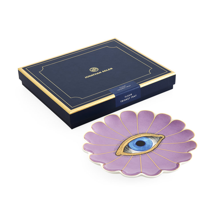 Lavender Ceramic Floral Trinket Tray with Gold Accents