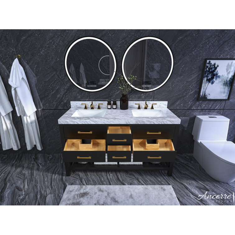 Elizabeth 60'' White Marble Double Vanity with Gold Hardware