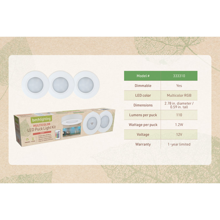 White Multicolor LED Puck Light Kit with Remote, 3-Pack