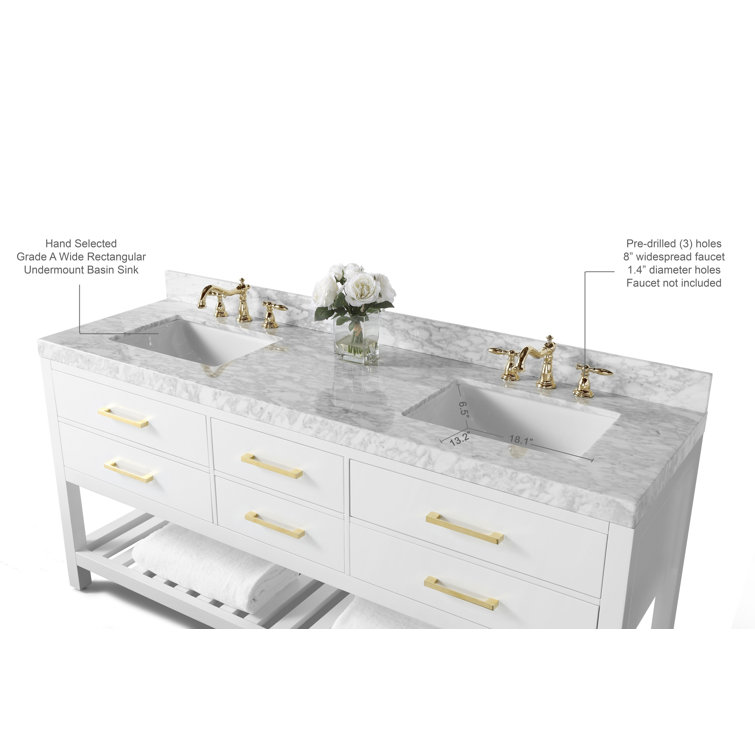 Elizabeth 72'' White Wood Bathroom Vanity Set