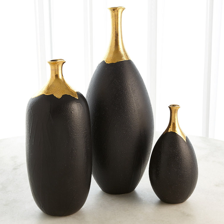 Large Black and Gold Ceramic Decorative Vase