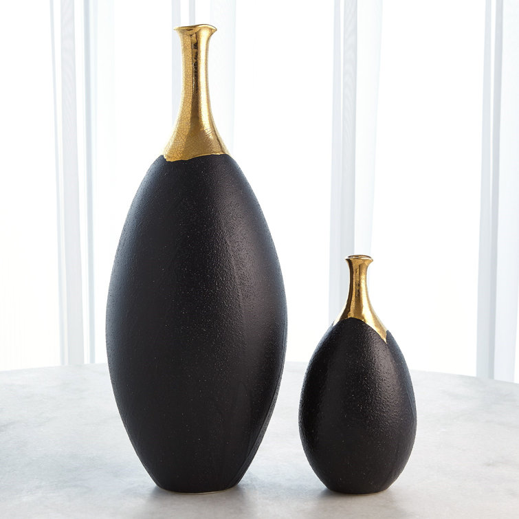 Large Black and Gold Ceramic Decorative Vase