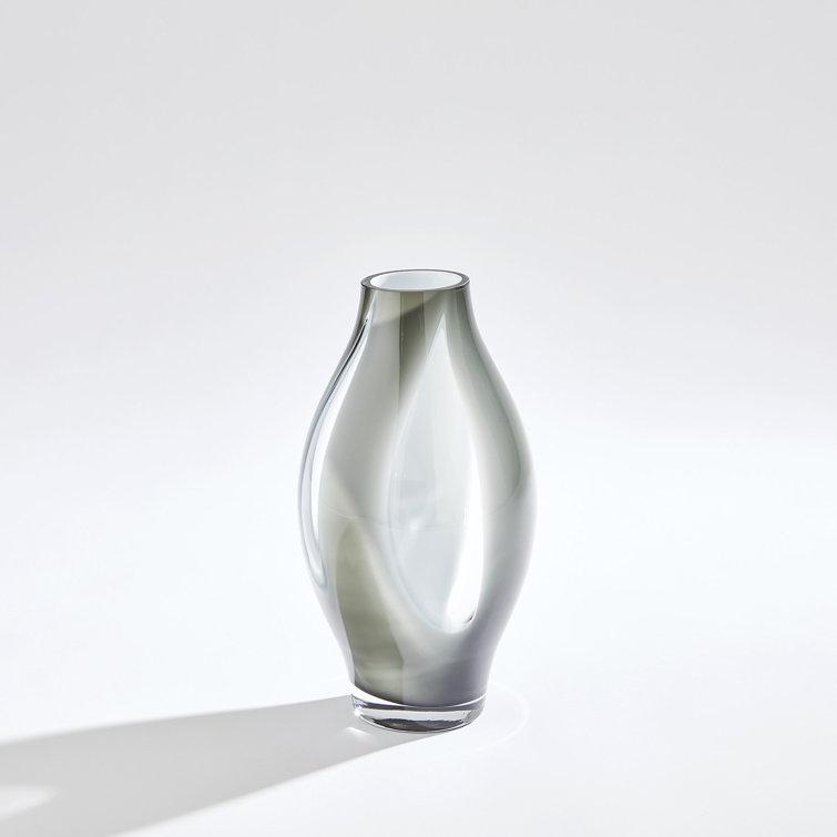 Gray Mouth Blown Glass Table Vase, 12"