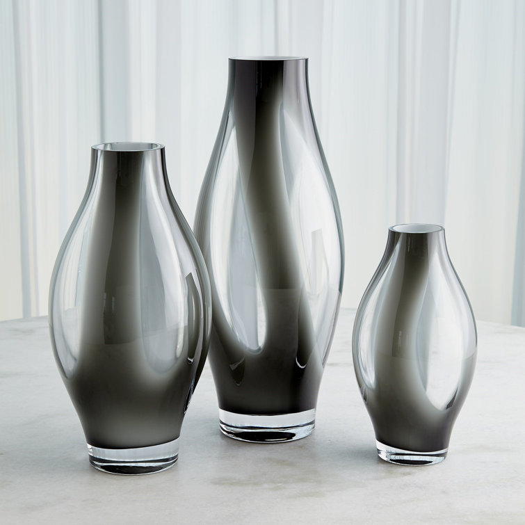 Gray Mouth Blown Glass Table Vase, 12"