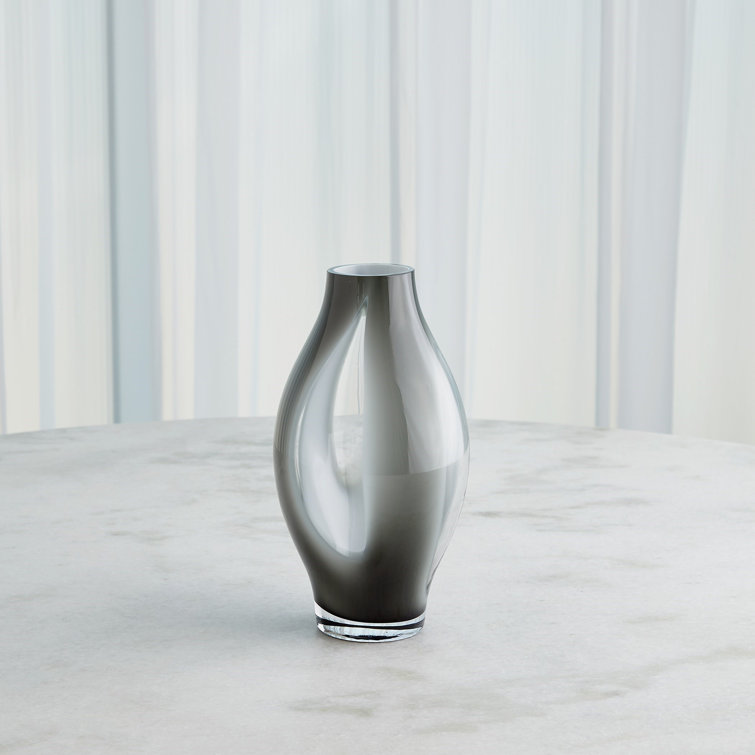 Gray Mouth Blown Glass Table Vase, 12"