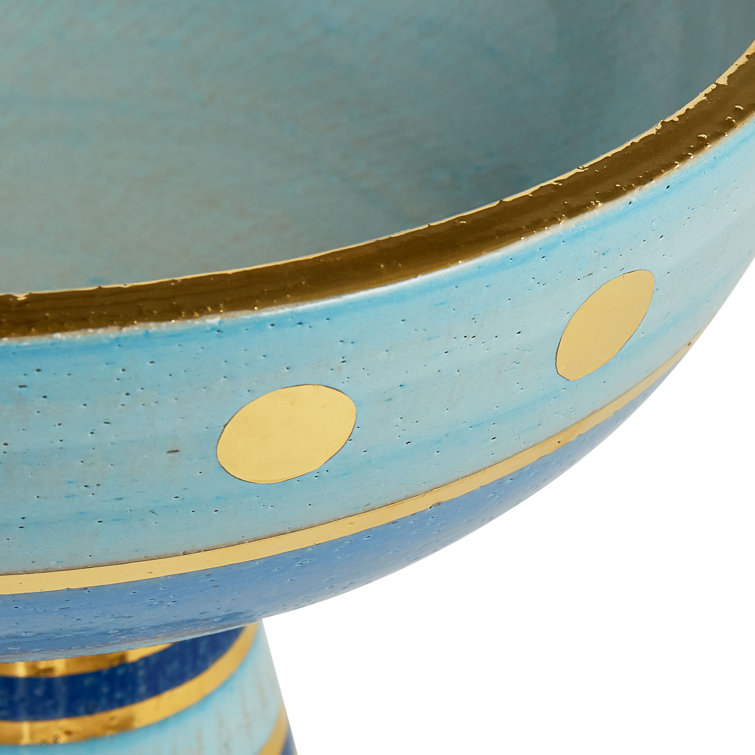 Blue and Gold Hand-Painted Stoneware Decorative Bowl