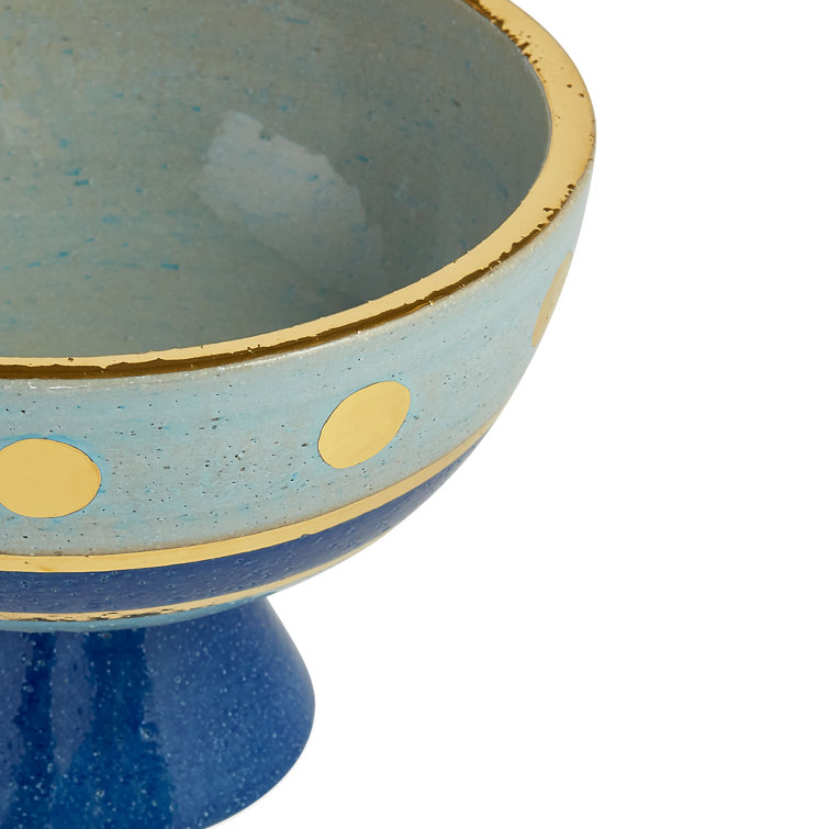 Handcrafted Blue and Gold Round Stoneware Decorative Bowl
