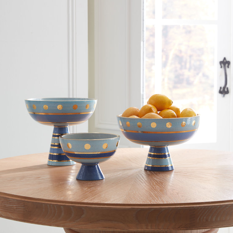 Blue and Gold Hand-Painted Stoneware Decorative Bowl