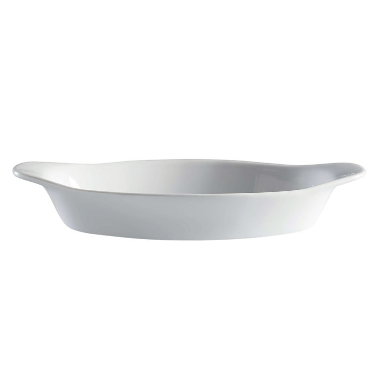 White Porcelain Oval Au Gratin Dish with Handles