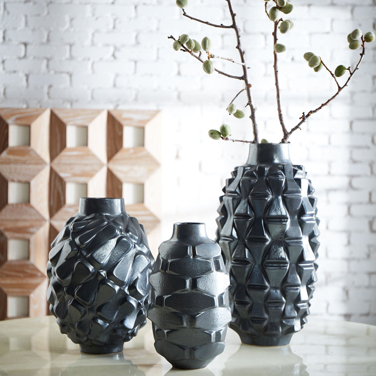 Matte Black Geometric Ceramic Table Vase