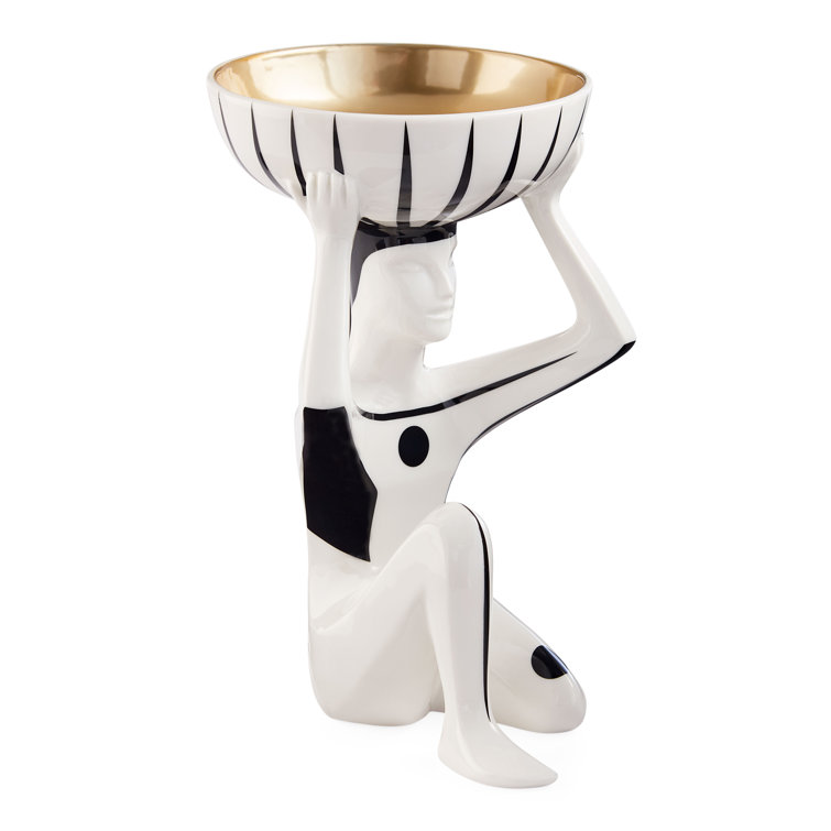 Abstract Black and White Porcelain Decorative Bowl with Gold Interior