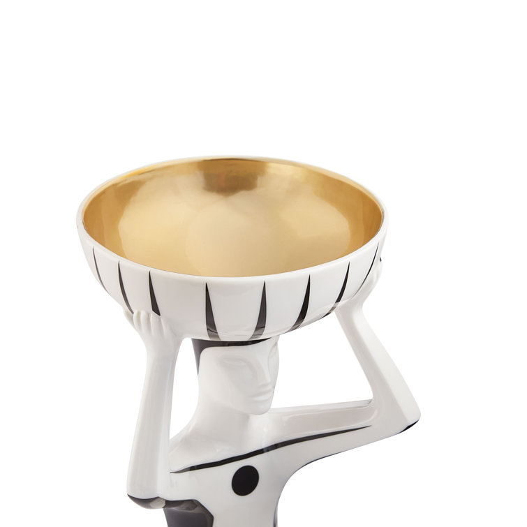Abstract Black and White Porcelain Decorative Bowl with Gold Interior