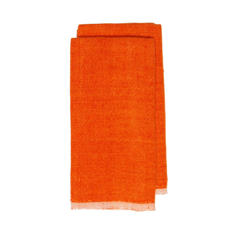 Orange and Natural Linen Stripe Tea Towel Set
