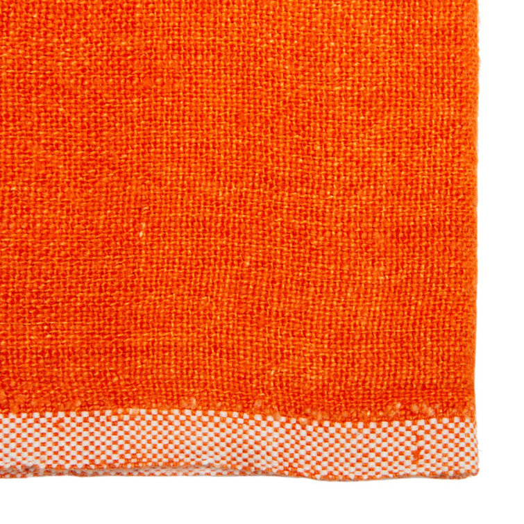 Orange and Natural Linen Stripe Tea Towel Set