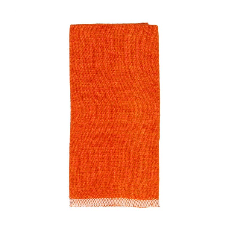 Orange and Natural Linen Stripe Tea Towel Set