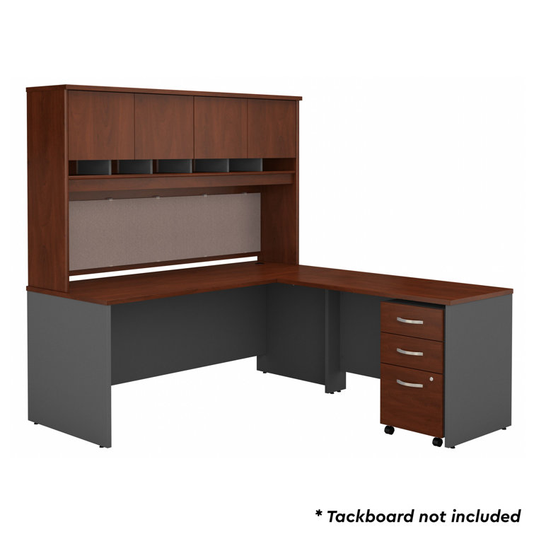 Hansen Cherry Graphite Gray L-Shaped Desk with Hutch and Filing Cabinet