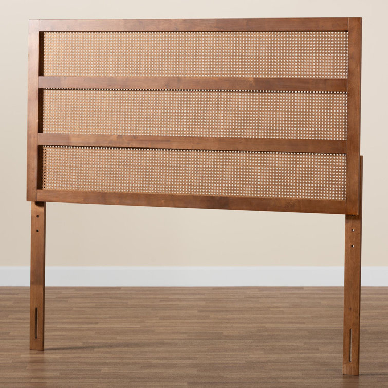Ash Walnut King Wood Headboard with Rattan