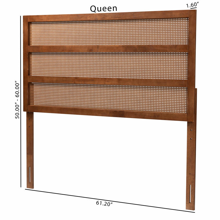 Ash Walnut King Wood Headboard with Rattan
