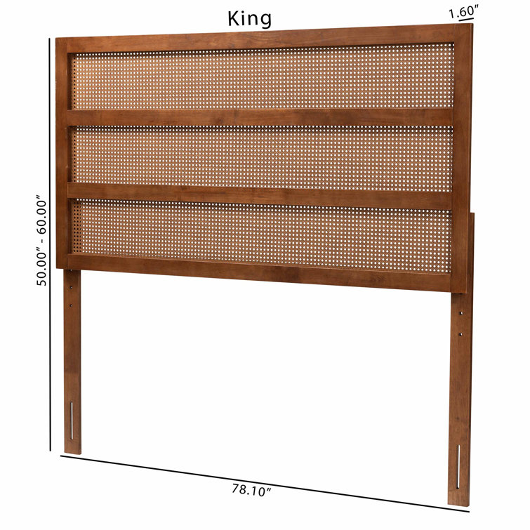 Ash Walnut King Wood Headboard with Rattan
