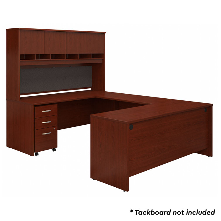 Mahogany U-Shaped Executive Desk with Hutch and Storage