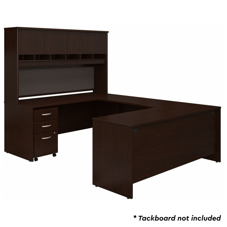 Mocha Cherry U-Shaped Executive Desk with Hutch and Mobile File Cabinet