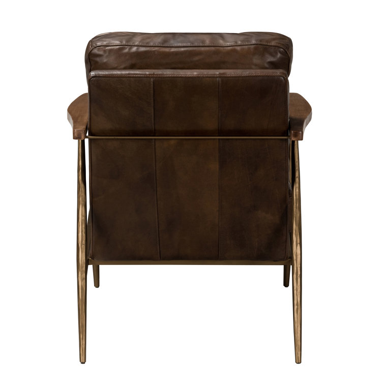 Transitional Handcrafted Antique Brown Leather Accent Chair