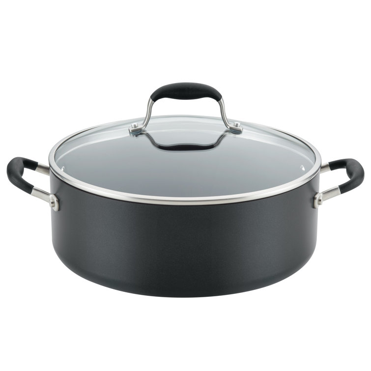 Onyx Black Aluminum Nonstick Wide Stockpot with Glass Lid, 7.5 Quart