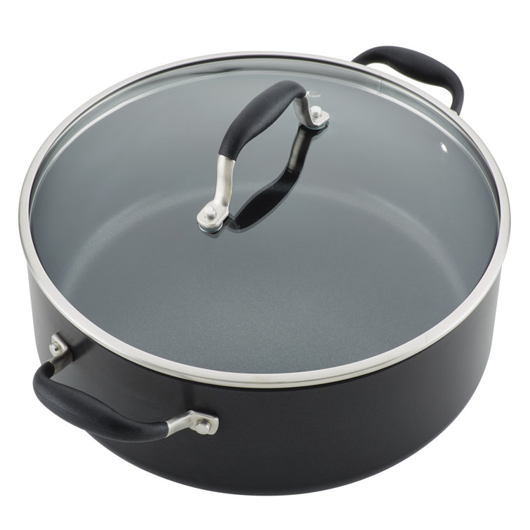 Onyx Black Aluminum Nonstick Wide Stockpot with Glass Lid, 7.5 Quart