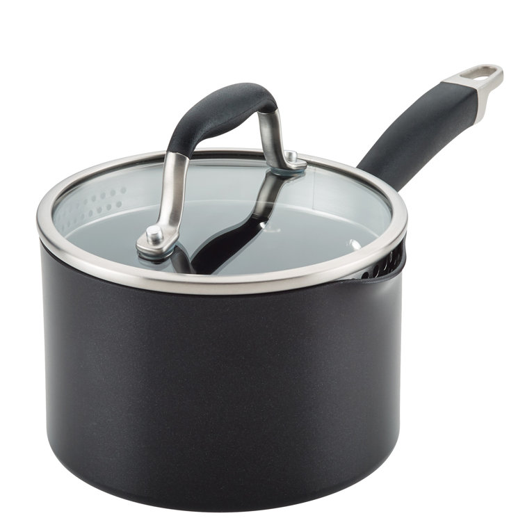Onyx Black Aluminum Nonstick Saucier with Pour Spout, 2 Quart
