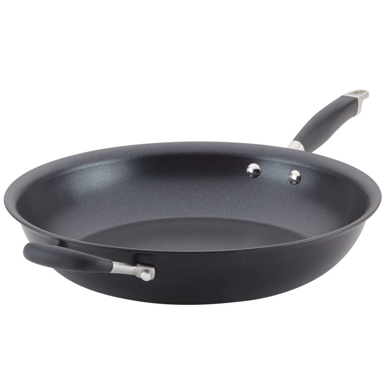 14.5-Inch Black Aluminum Nonstick Frying Pan with Helper Handle
