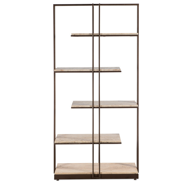 Dark Bronze and Travertine Marble 4-Shelf Etagere Bookcase