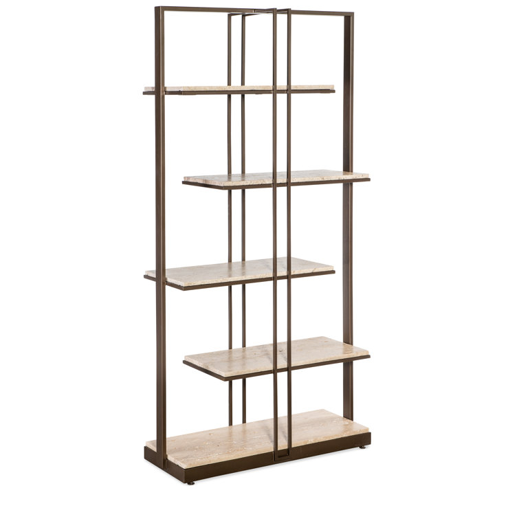 Dark Bronze and Travertine Marble 4-Shelf Etagere Bookcase