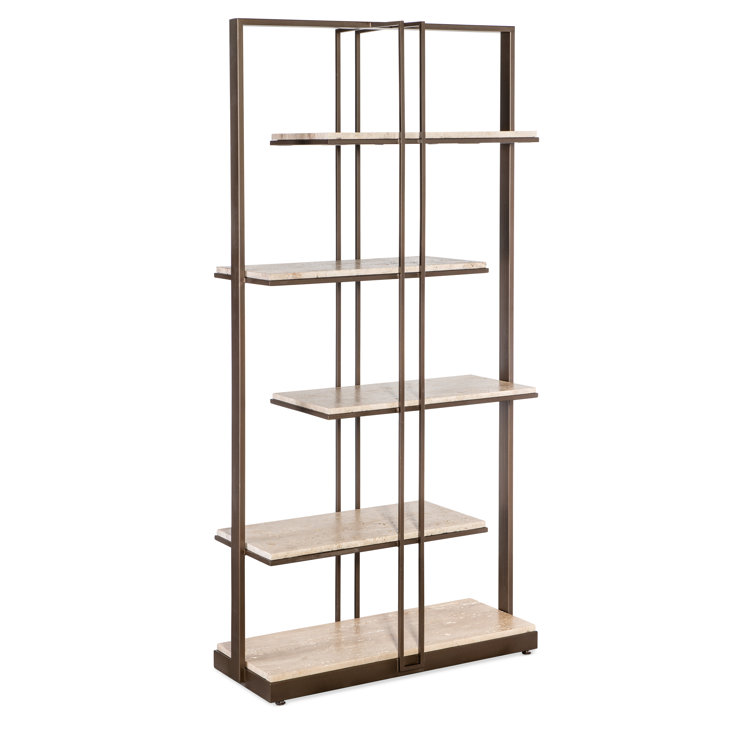 Dark Bronze and Travertine Marble 4-Shelf Etagere Bookcase