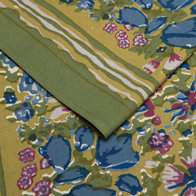 Handmade Floral Cotton Table Runner in Green and Blue