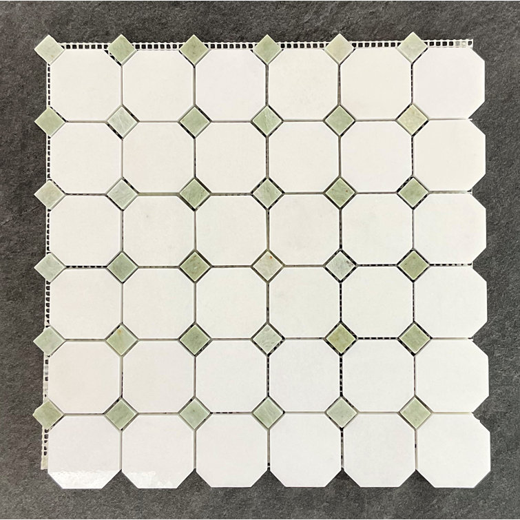 Thassos White and Green Marble Mosaic Shower Tile
