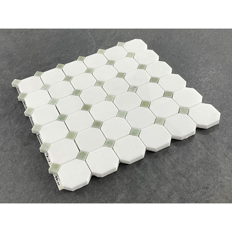 Thassos White and Green Marble Mosaic Shower Tile