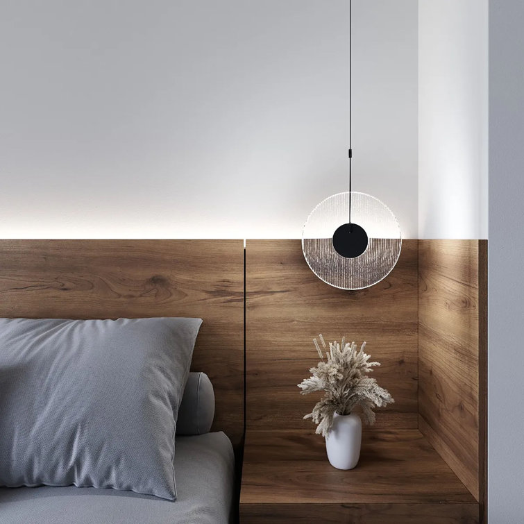Meclisse Circular LED Pendant Light with Ribbed Glass Disc