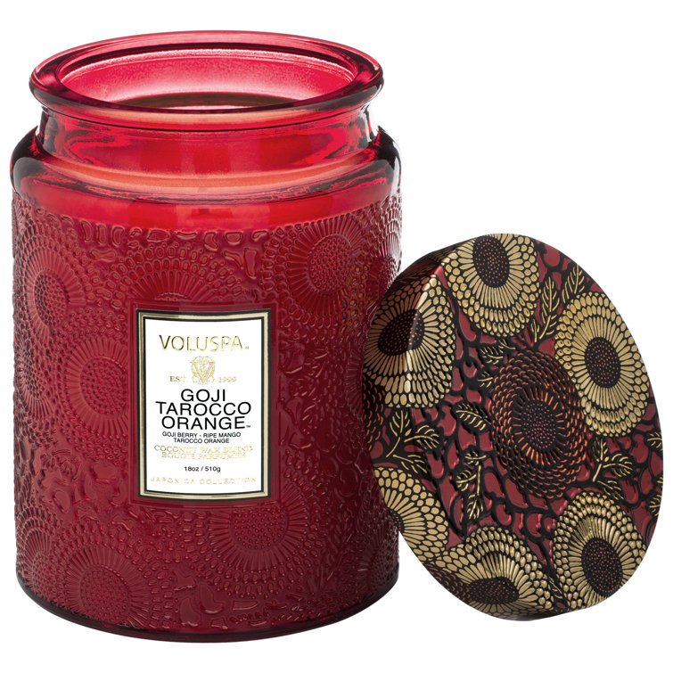 Goji Tarocco Orange Embossed Red Glass Jar Candle