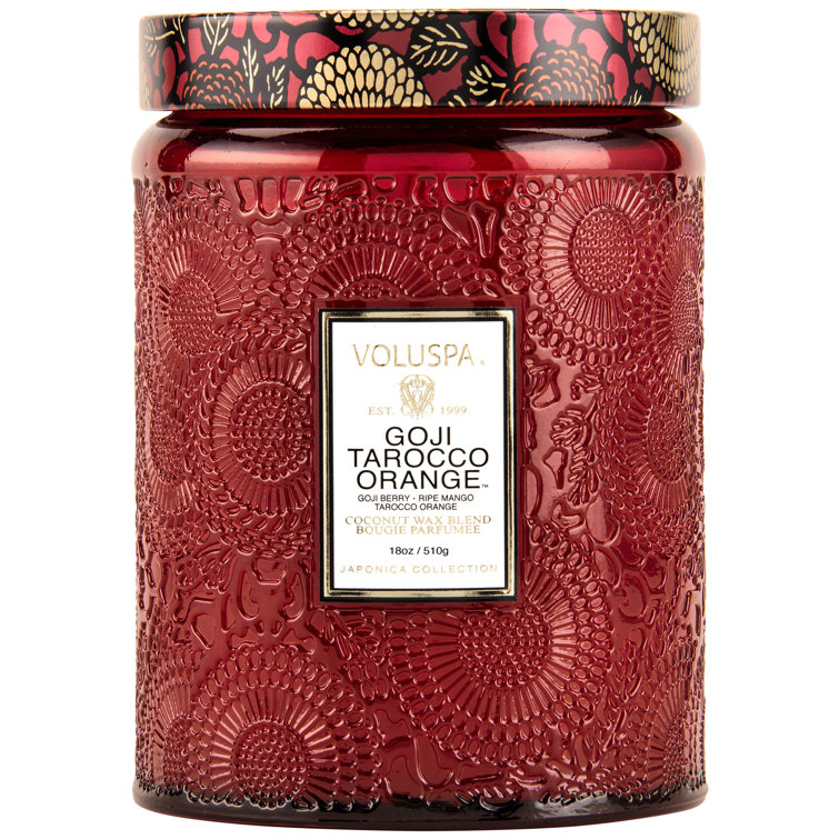Goji Tarocco Orange Embossed Red Glass Jar Candle