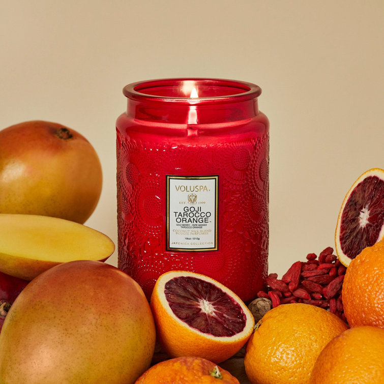 Goji Tarocco Orange Embossed Red Glass Jar Candle